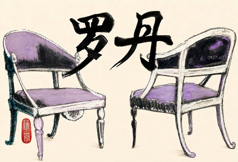 Untitled (罗丹, Two Chairs), mixed media on antique japanese paper
