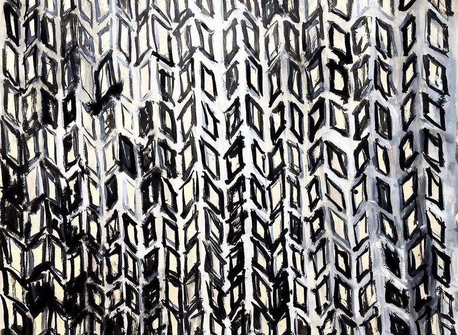 Untitled (Chevrons in Black and White), ink and gouache on paper