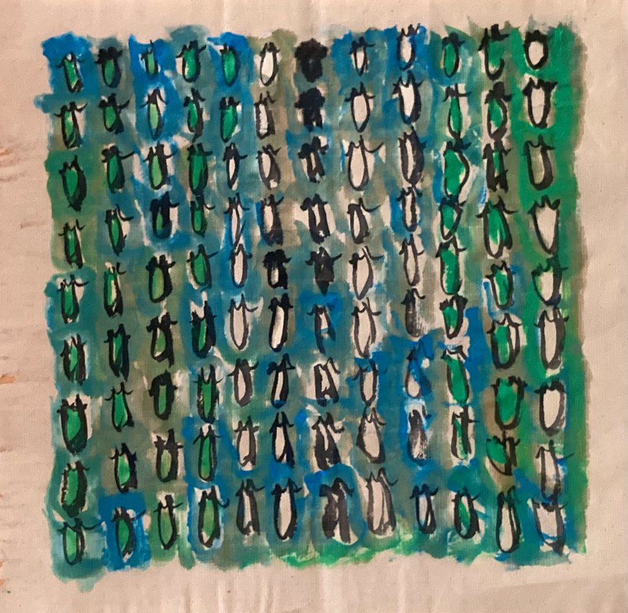 Green and Acid Blue, gouache, watercolor and ink on rice paper