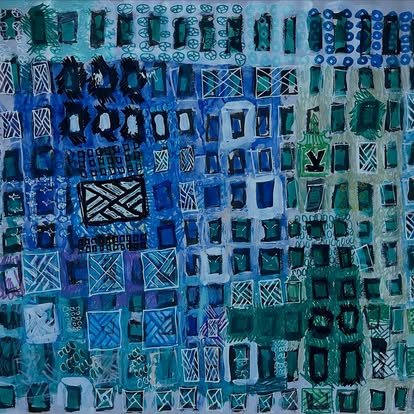 Untitled (Grid in Blue), ink and paint on paper