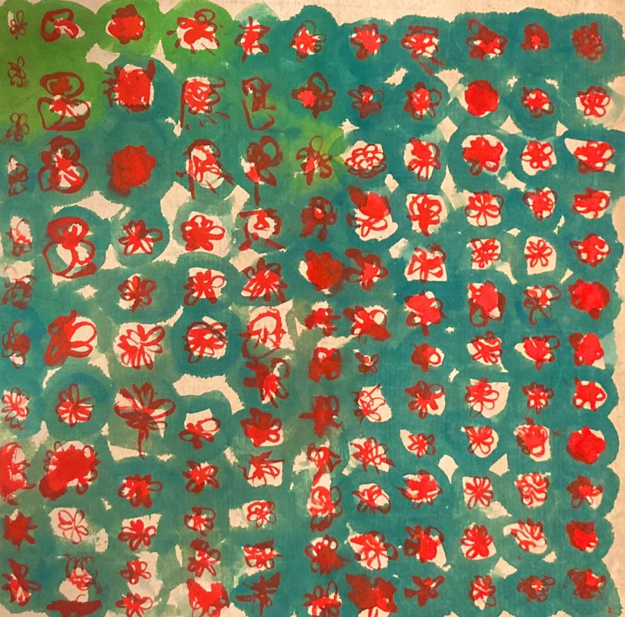 Mahjong, gouache, watercolor and ink on rice paper