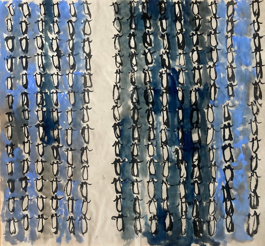 Periwinkle and Navy, gouache, watercolor and ink on rice paper