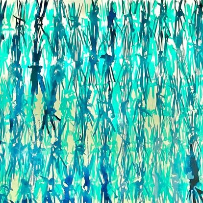 Untitled (Turquoise Script), ink and paint on paper