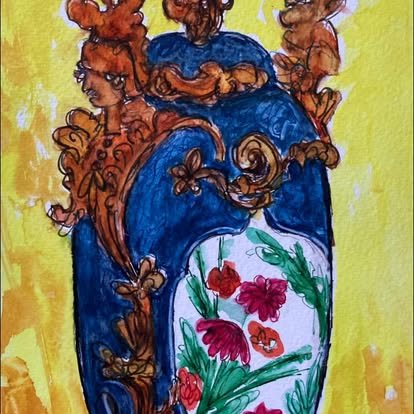 Untitled (Lidded Urn), ink and watercolor on paper